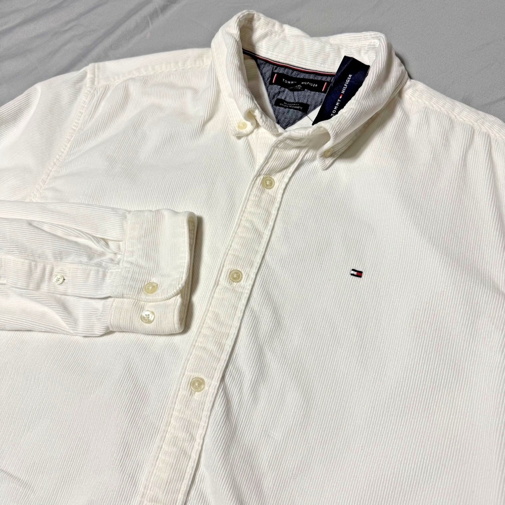 NWT Tommy Hilfiger Corduroy Shirt Mens Size Large White Classic Fit Msrp $99